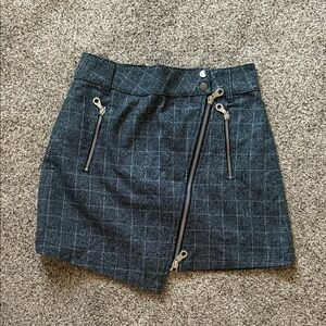 Plaid Asymmetrical Zip Mini Skirt - Gray